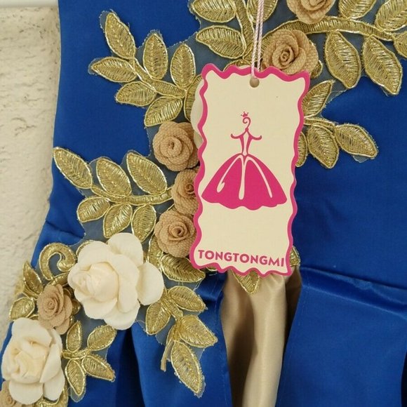 Cotton Lining Girls Wedding Party Dress, Blue, 100 - Picture 4 of 6